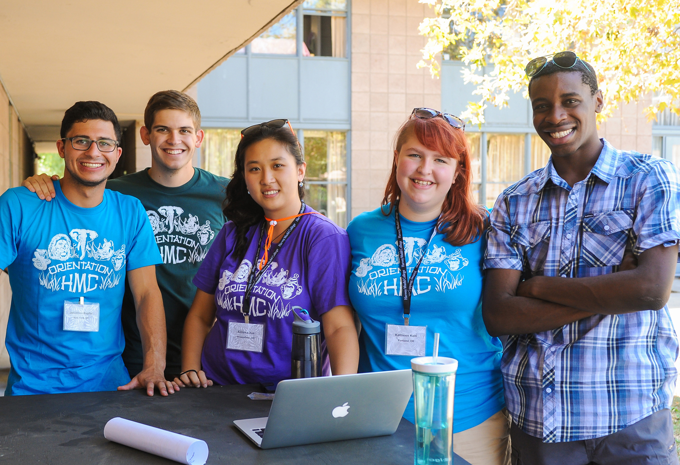 Photograph of five Harvey Mudd College Orientation leaders